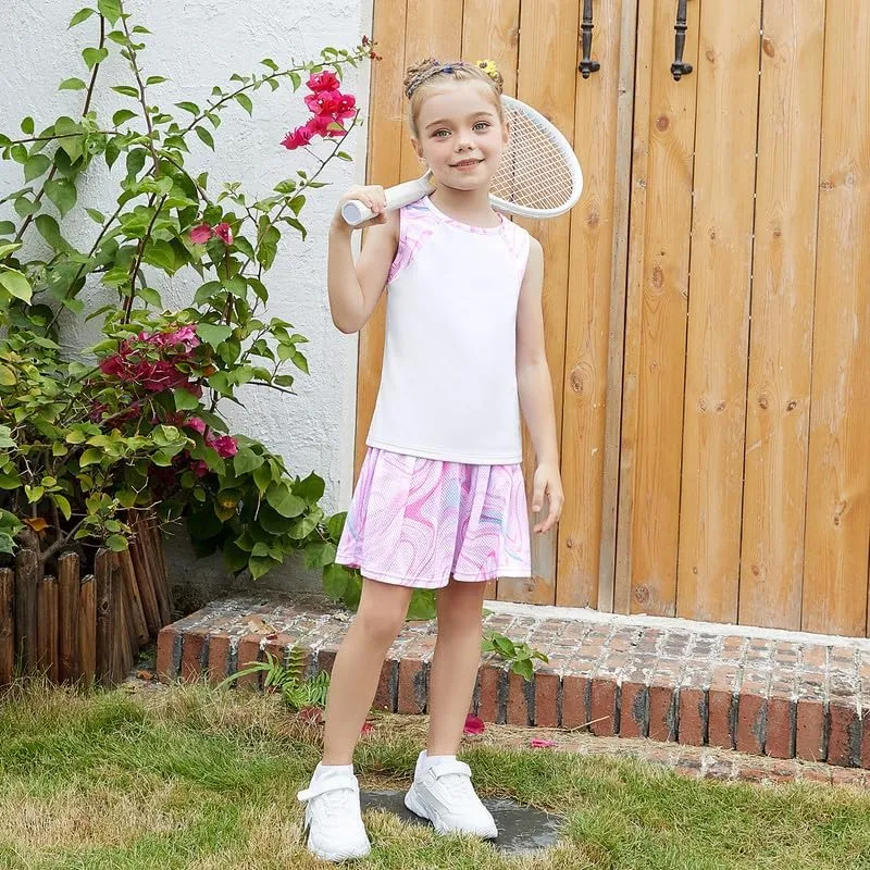 Jxstar Girls Tennis Golf Dress Outfit Tie Dye Tank Top and Skorts Sets Sport Skirt with Shorts