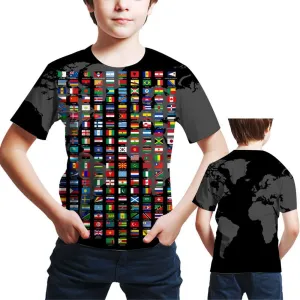 Kids Print 3D Print World Flags of The Countries Funny Graphic Pattern Holiday Tees Shirts for Youth Boys Girls 4-14 Years