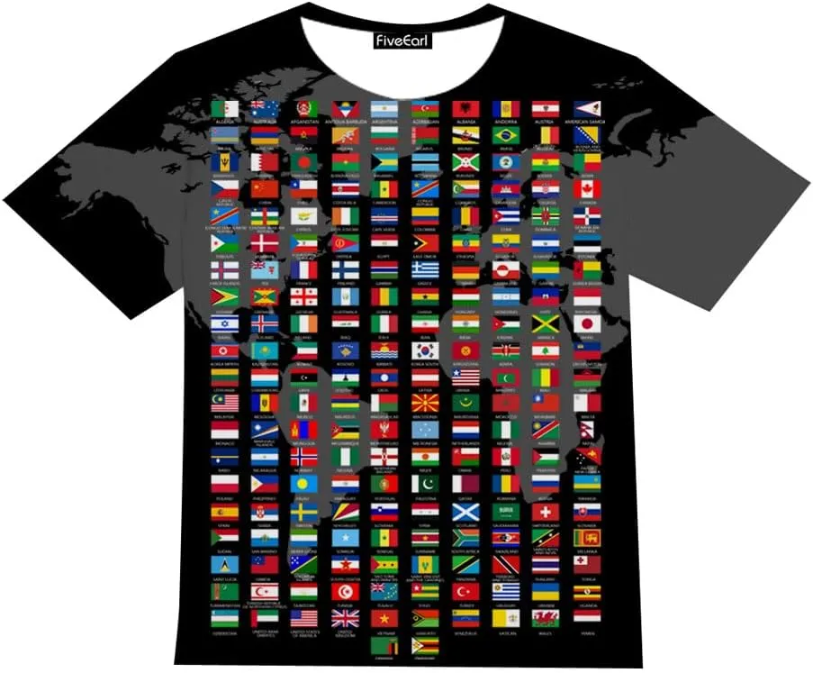 Kids Print 3D Print World Flags of The Countries Funny Graphic Pattern Holiday Tees Shirts for Youth Boys Girls 4-14 Years