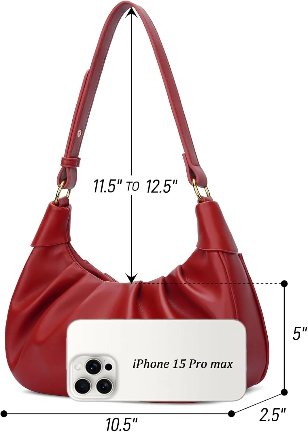 KKXIU Shoulder Bag Crescent Handbag Ruched Purse Underarm Bag Mini Hobo for Women,Detachable Gold Chain Crossbody Bag
