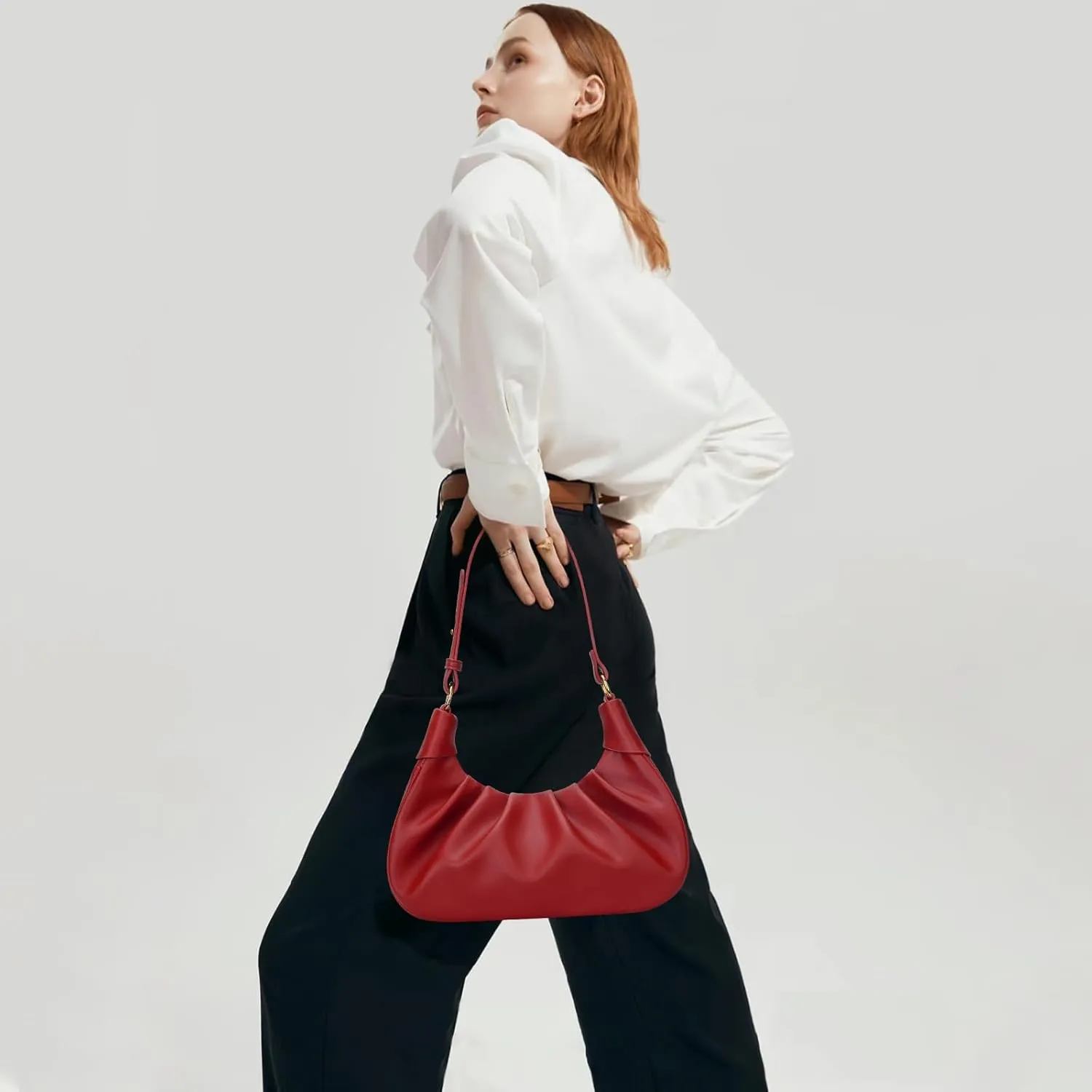 KKXIU Shoulder Bag Crescent Handbag Ruched Purse Underarm Bag Mini Hobo for Women,Detachable Gold Chain Crossbody Bag