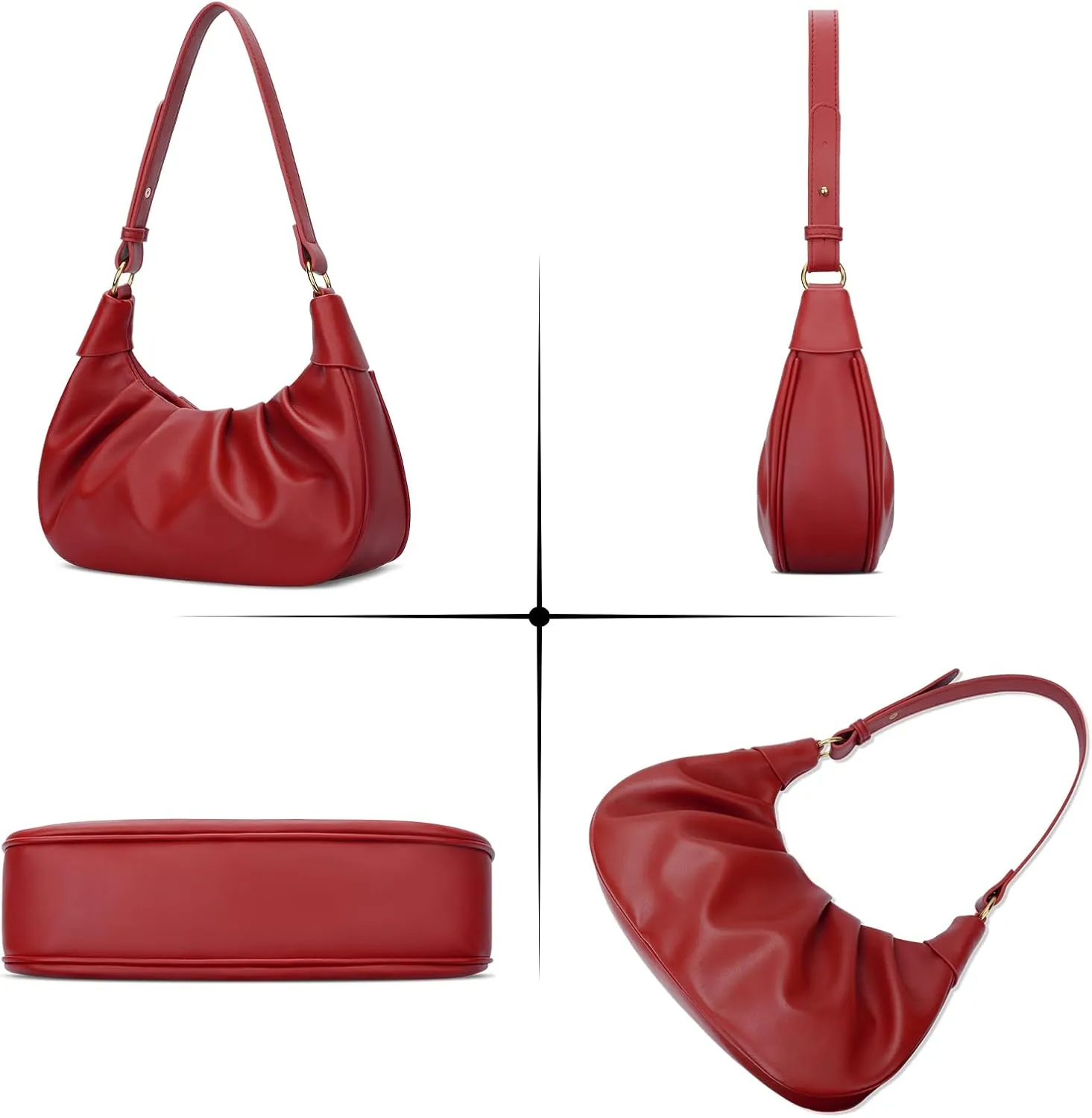 KKXIU Shoulder Bag Crescent Handbag Ruched Purse Underarm Bag Mini Hobo for Women,Detachable Gold Chain Crossbody Bag