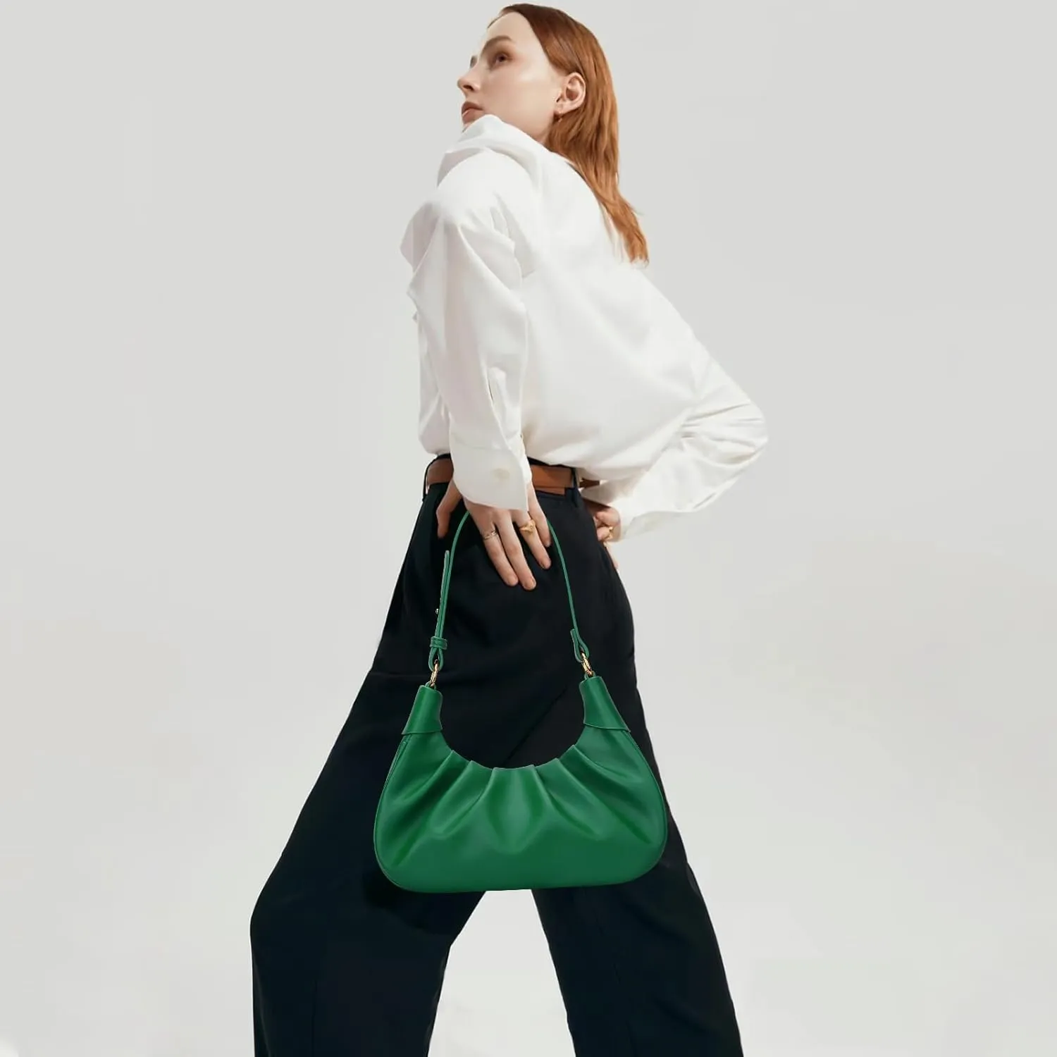 KKXIU Shoulder Bag Crescent Handbag Ruched Purse Underarm Bag Mini Hobo for Women,Detachable Gold Chain Crossbody Bag
