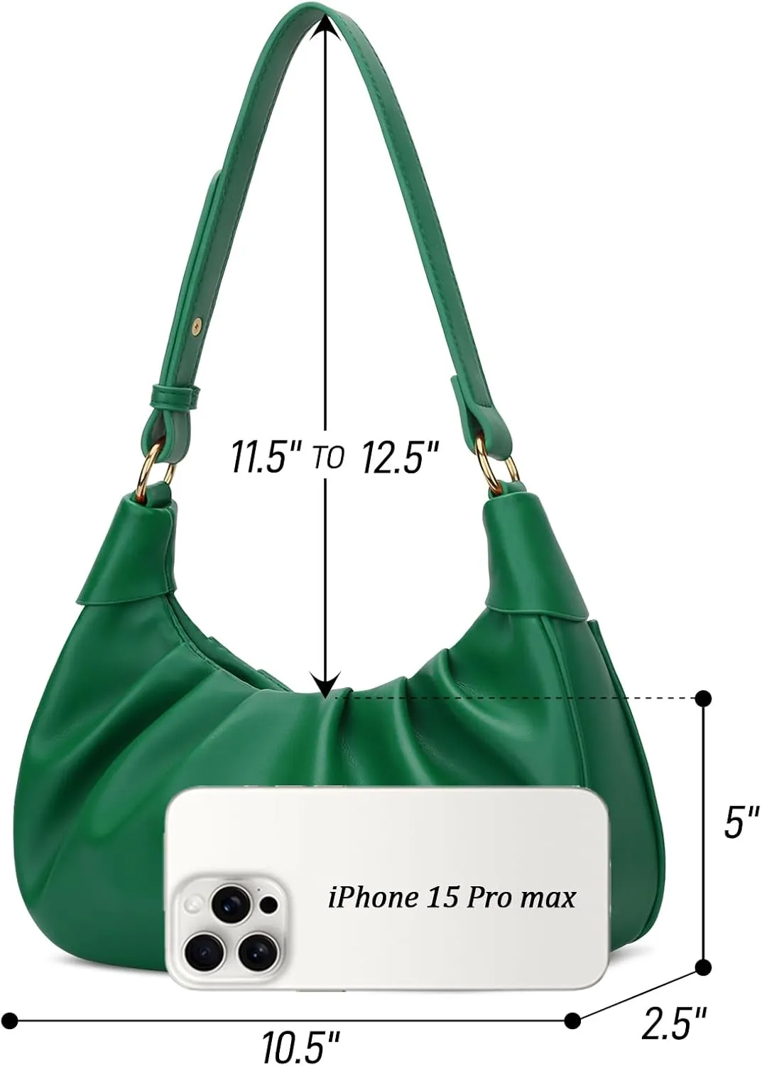 KKXIU Shoulder Bag Crescent Handbag Ruched Purse Underarm Bag Mini Hobo for Women,Detachable Gold Chain Crossbody Bag