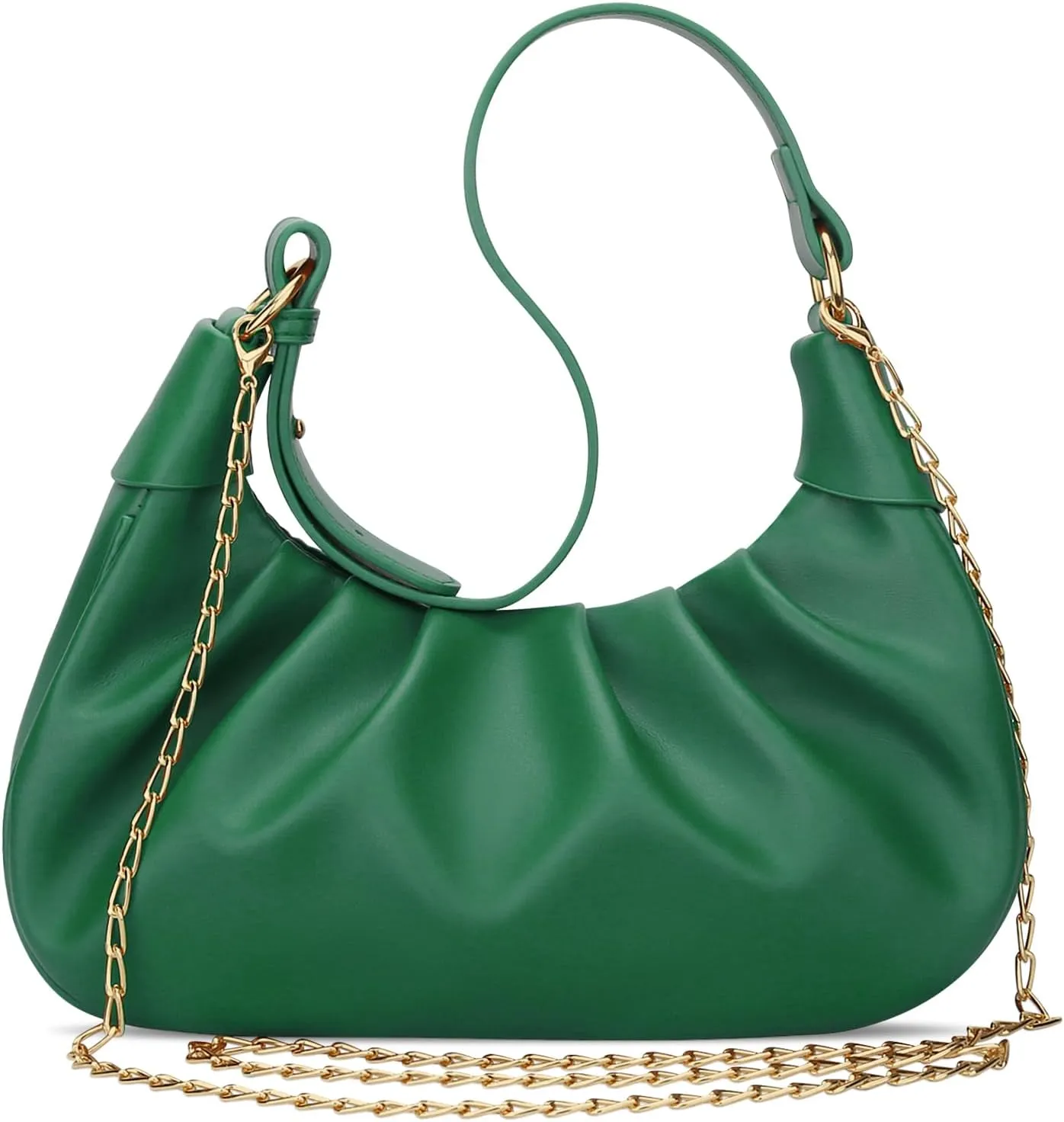 KKXIU Shoulder Bag Crescent Handbag Ruched Purse Underarm Bag Mini Hobo for Women,Detachable Gold Chain Crossbody Bag