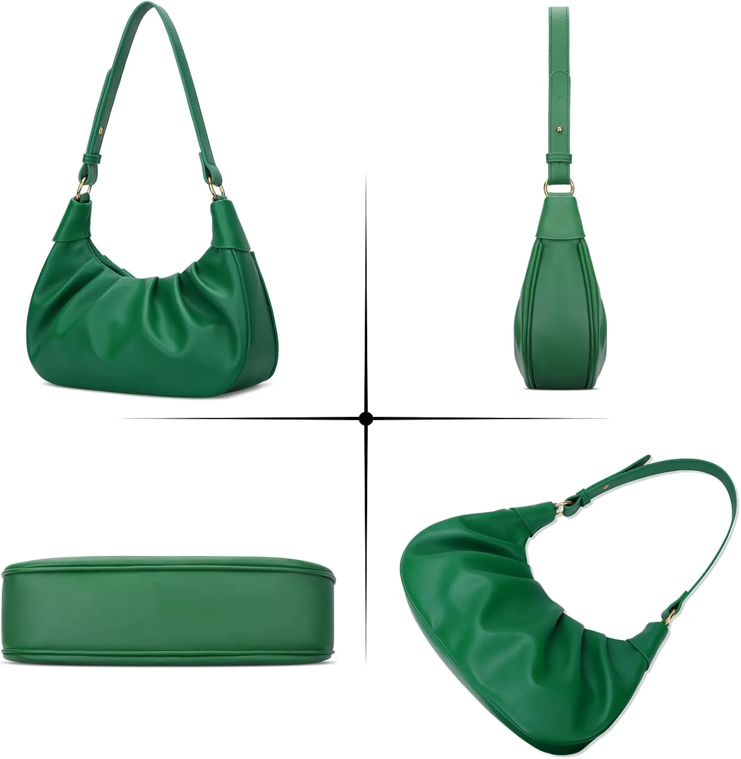 KKXIU Shoulder Bag Crescent Handbag Ruched Purse Underarm Bag Mini Hobo for Women,Detachable Gold Chain Crossbody Bag