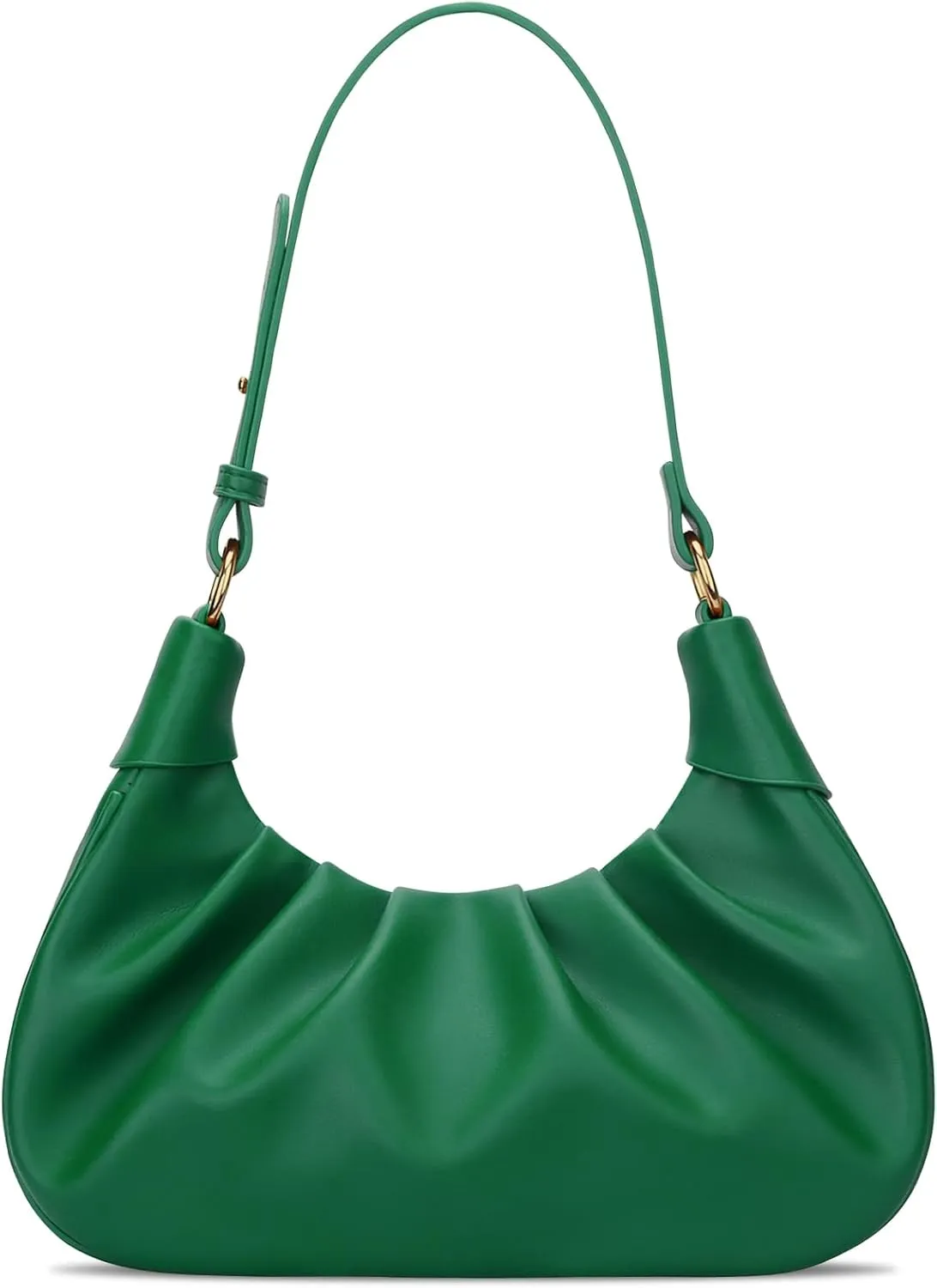 KKXIU Shoulder Bag Crescent Handbag Ruched Purse Underarm Bag Mini Hobo for Women,Detachable Gold Chain Crossbody Bag
