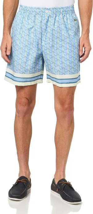 Lacoste Men's Relaxed Fit Monogram Shorts, Blue & White, Medium