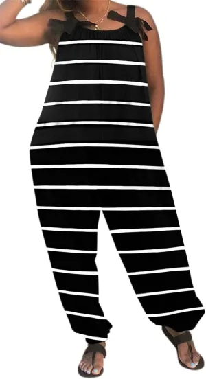 LAMISSCHE Wonens Plus Size Overalls Spaghetti Strap Baggy Romper Harem Wide Leg Jumpsuit With Pockets