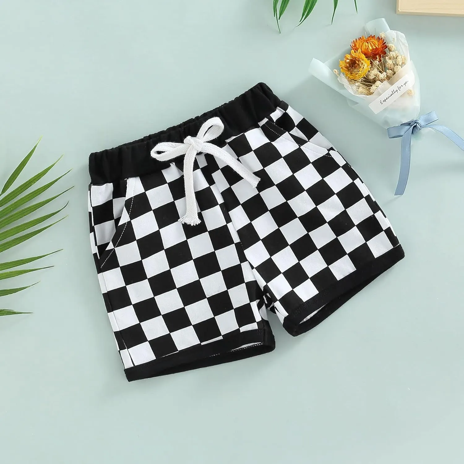 Lamuusaa Boys Newborn Toddler Summer Cotton Plaid Jogger Shorts Elastic Waist Casual Short Pants 0-3T