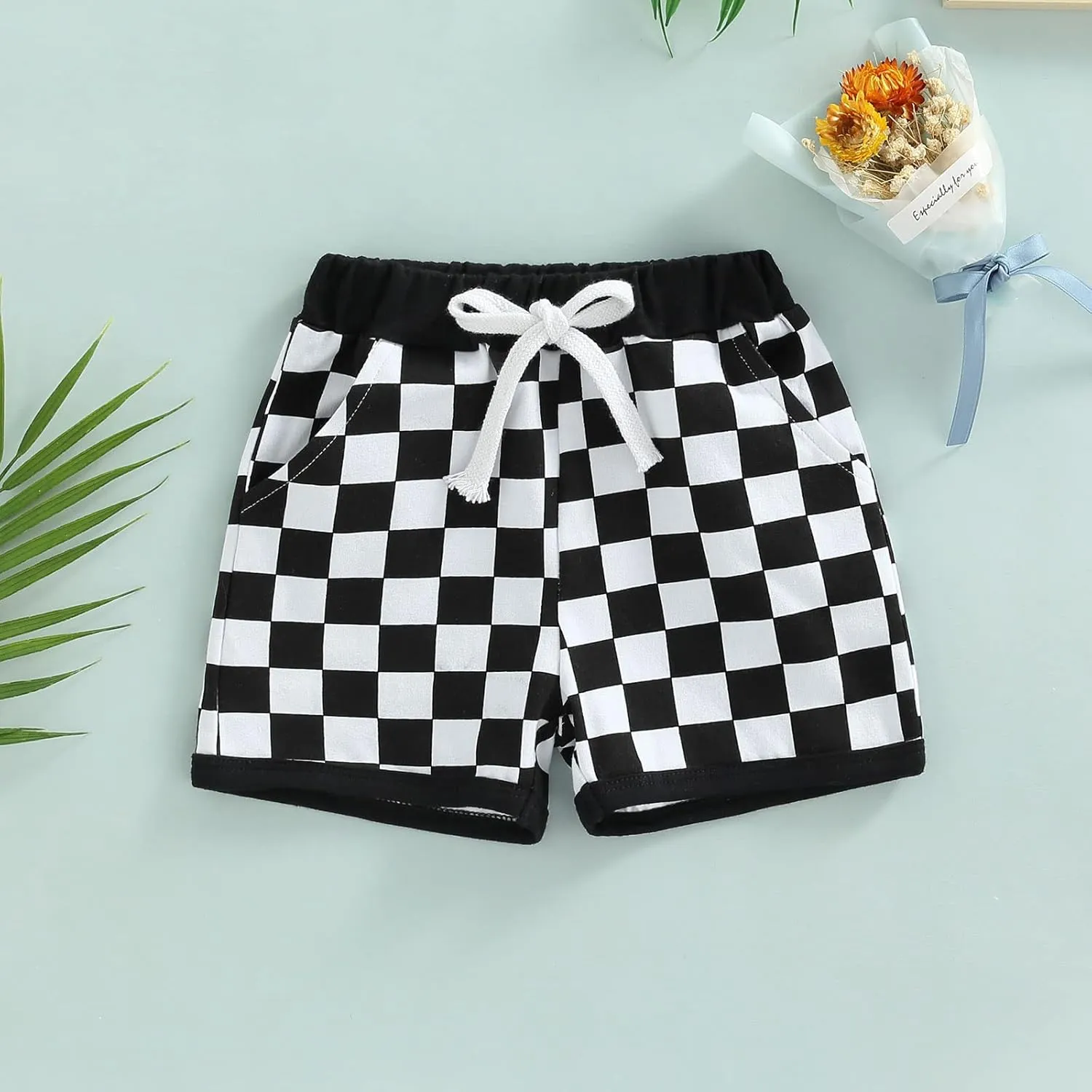 Lamuusaa Boys Newborn Toddler Summer Cotton Plaid Jogger Shorts Elastic Waist Casual Short Pants 0-3T