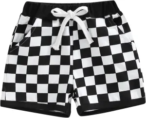 Lamuusaa Boys Newborn Toddler Summer Cotton Plaid Jogger Shorts Elastic Waist Casual Short Pants 0-3T