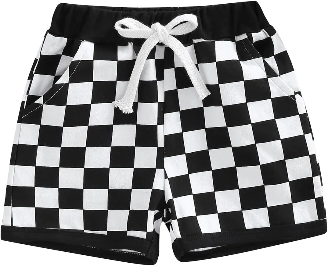 Lamuusaa Boys Newborn Toddler Summer Cotton Plaid Jogger Shorts Elastic Waist Casual Short Pants 0-3T