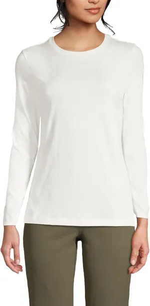 Lands' End Women's Relaxed American-Grown Supima Cotton Long Sleeve Crew Neck T-Shirt
