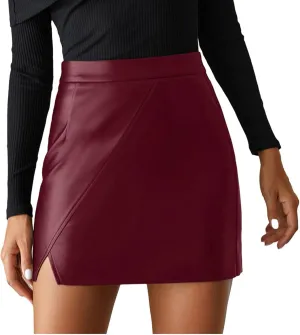 Leather Skirts for Women High Waisted Pencil Mini Skirt with Metallic Finish and Asymmetrical Hem for Edgy Outfits