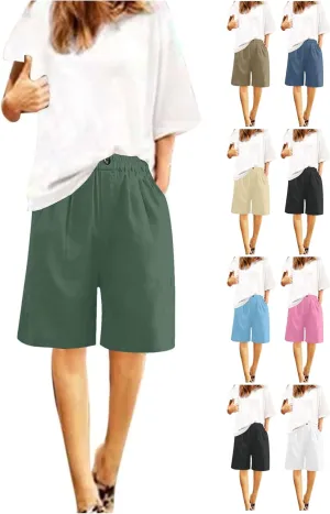 Linen Shorts for Women 2025 Summer Casual Wide Leg Pants Drawstring High Waist Bermuda Pants with Pockets Casual Beach Shorts