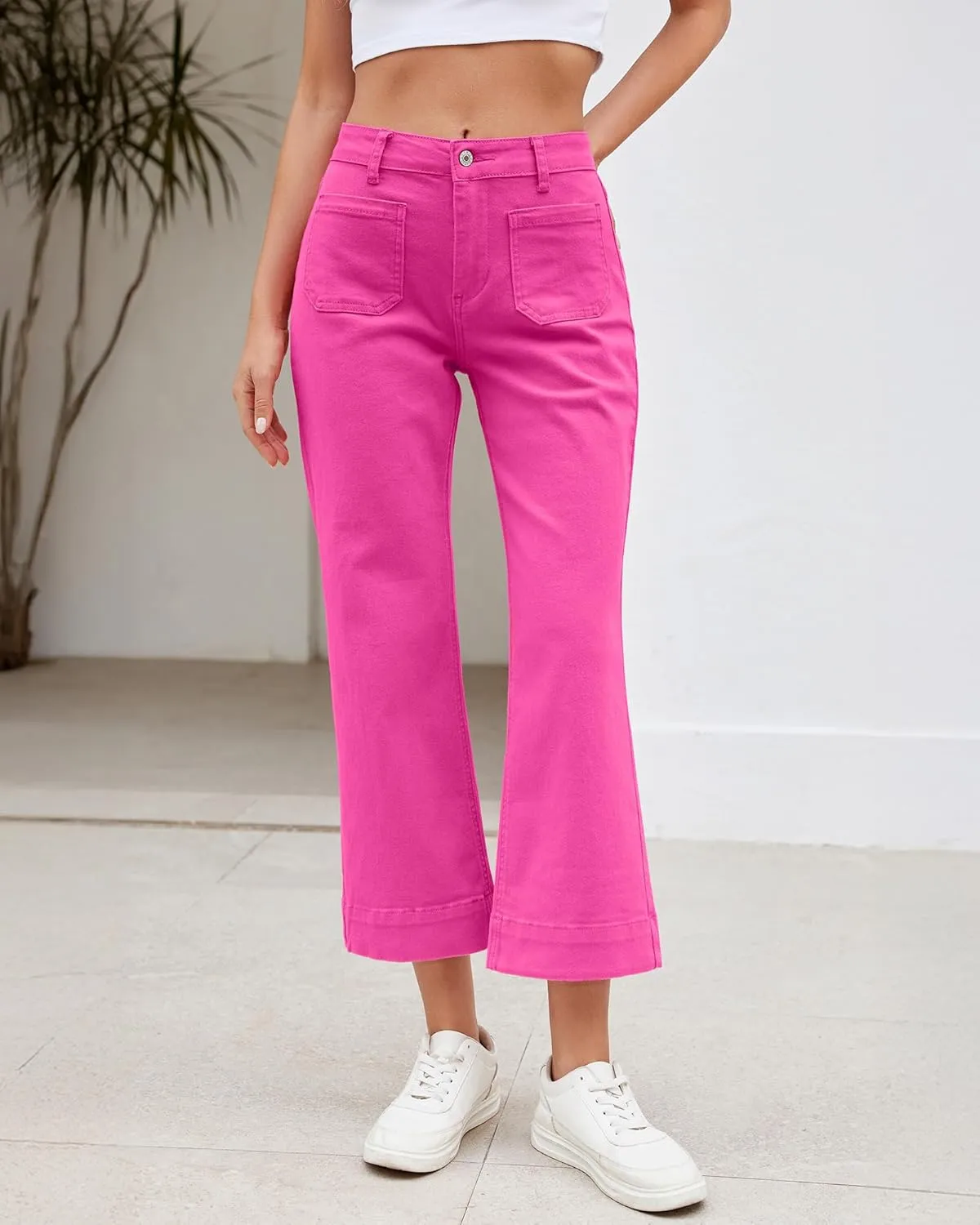 LookbookStore Wide Leg Cropped Jeans for Women High Waisted Stretchy Denim Jean Pants Baggy Flare Trouser Jeans Pockets