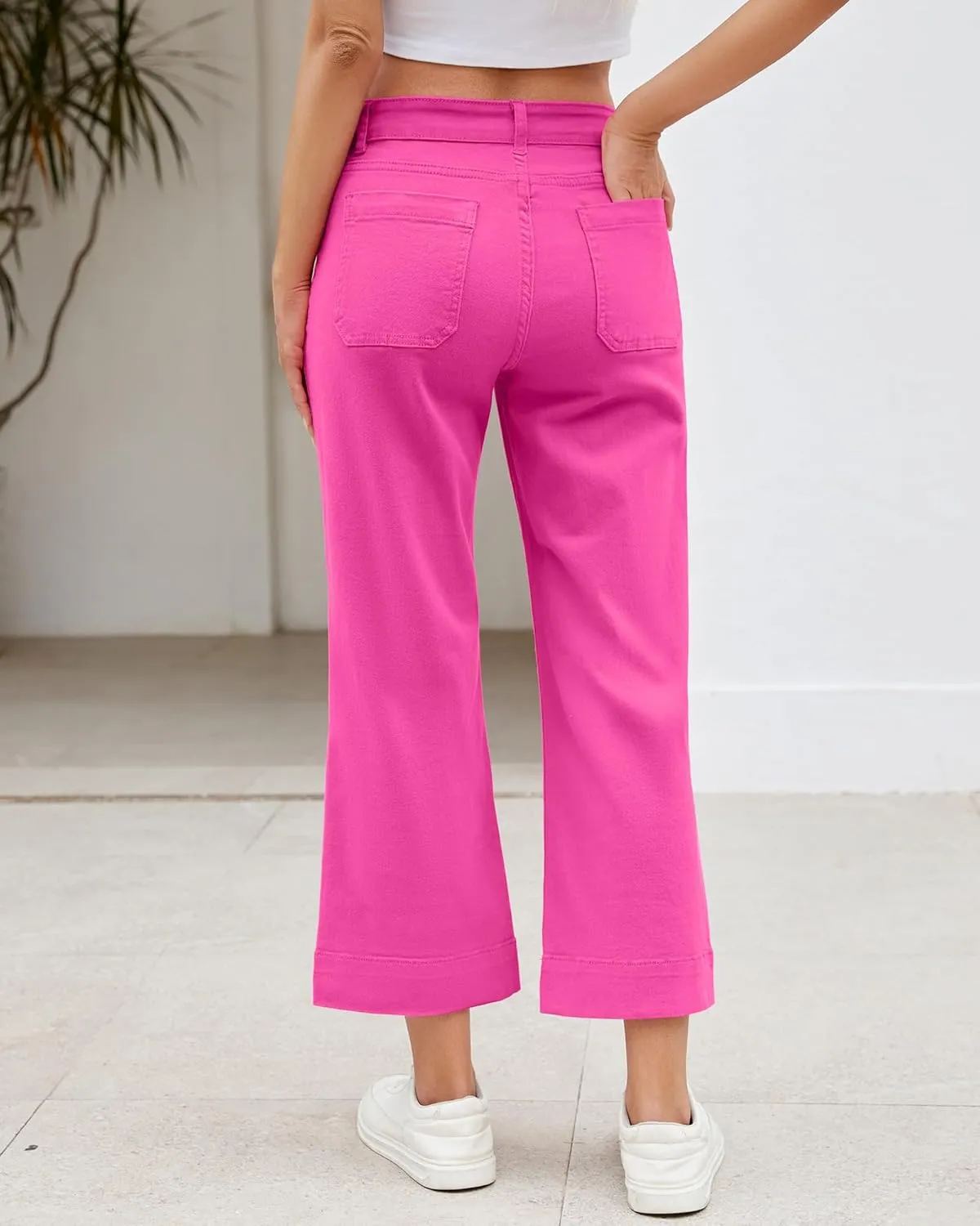 LookbookStore Wide Leg Cropped Jeans for Women High Waisted Stretchy Denim Jean Pants Baggy Flare Trouser Jeans Pockets