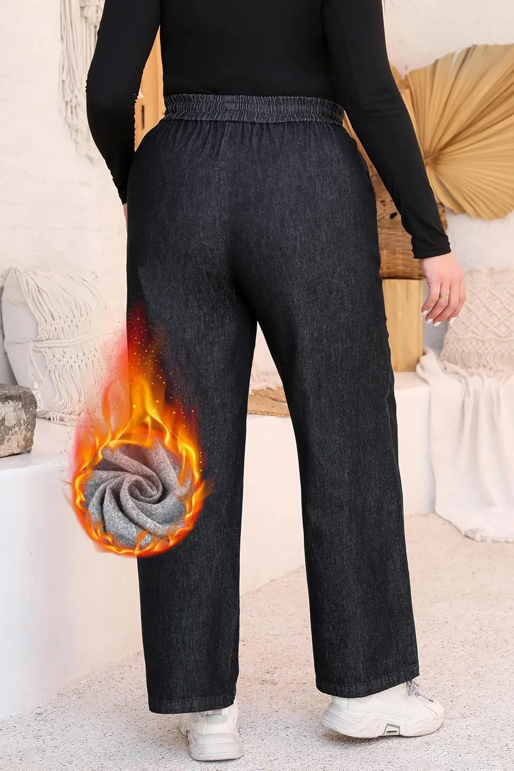 Love Welove Fashion Wide Leg Jeans for Women Elastic High Waisted Pull On Drawstring Baggy Denim Pants Plus Size 3XL
