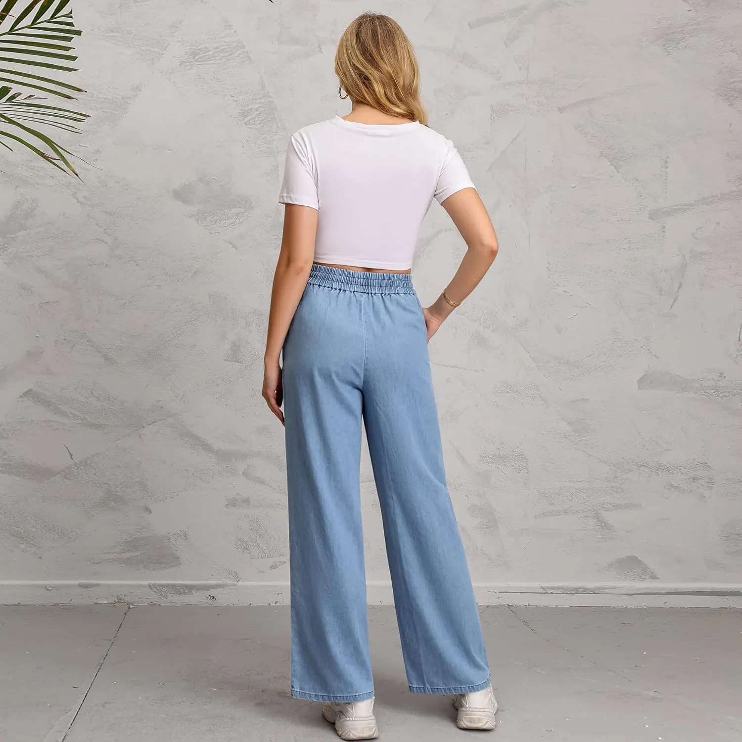 Love Welove Fashion Wide Leg Jeans for Women Elastic High Waisted Pull On Drawstring Baggy Denim Pants Plus Size 3XL