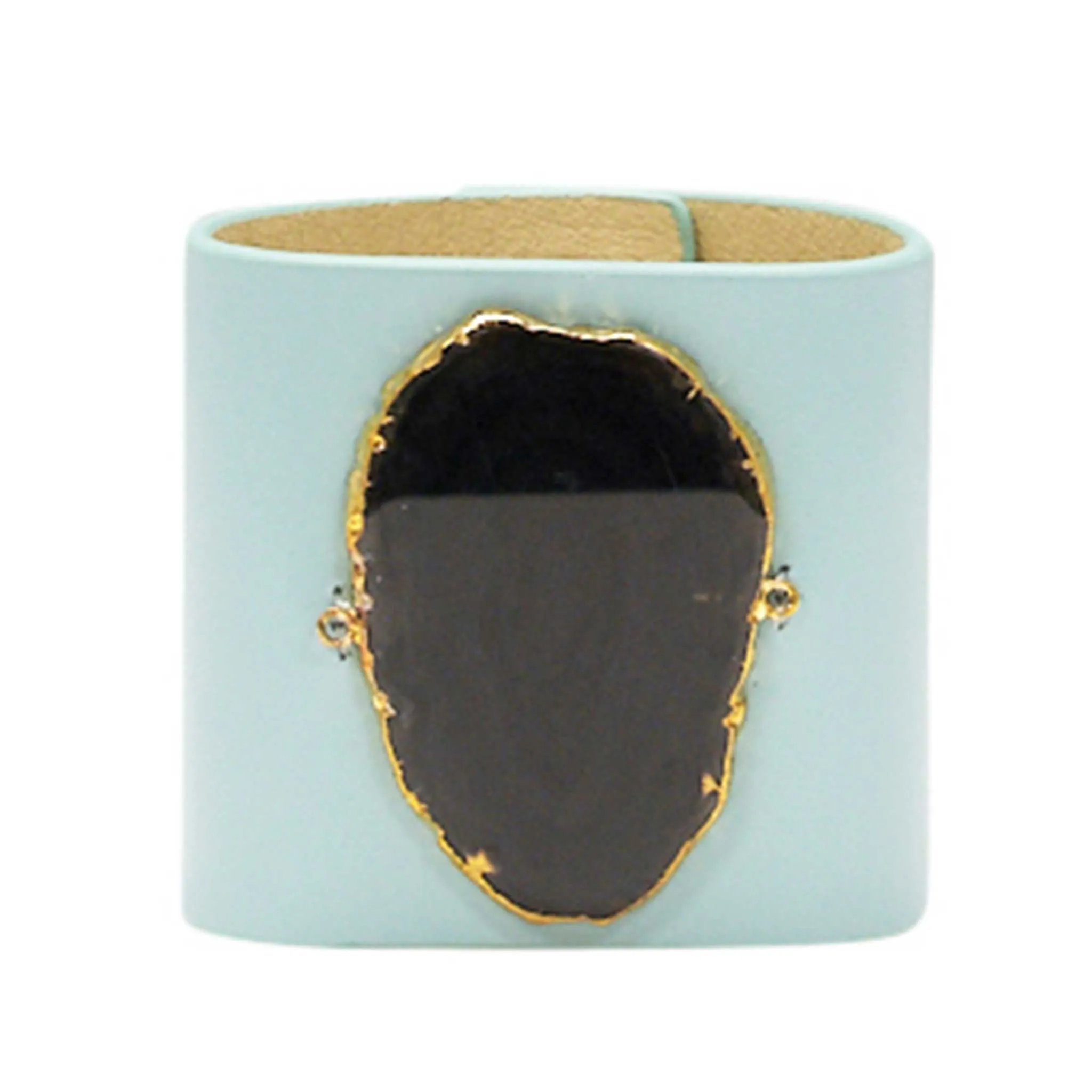 LOVED CUFF - MOONSTONE WHITE LEATHER WITH BROWN AGATE  S.1.02.004.1058