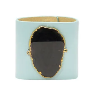 LOVED CUFF - MOONSTONE WHITE LEATHER WITH BROWN AGATE  S.1.02.004.1058