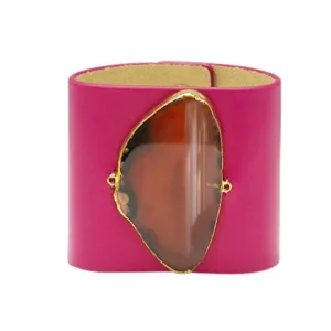 LOVED CUFF - PINK LEATHER WITH BROWN AGATE  L.1.01.001.3034