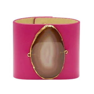 LOVED CUFF - PINK LEATHER WITH BROWN AGATE  L.1.01.004.3041