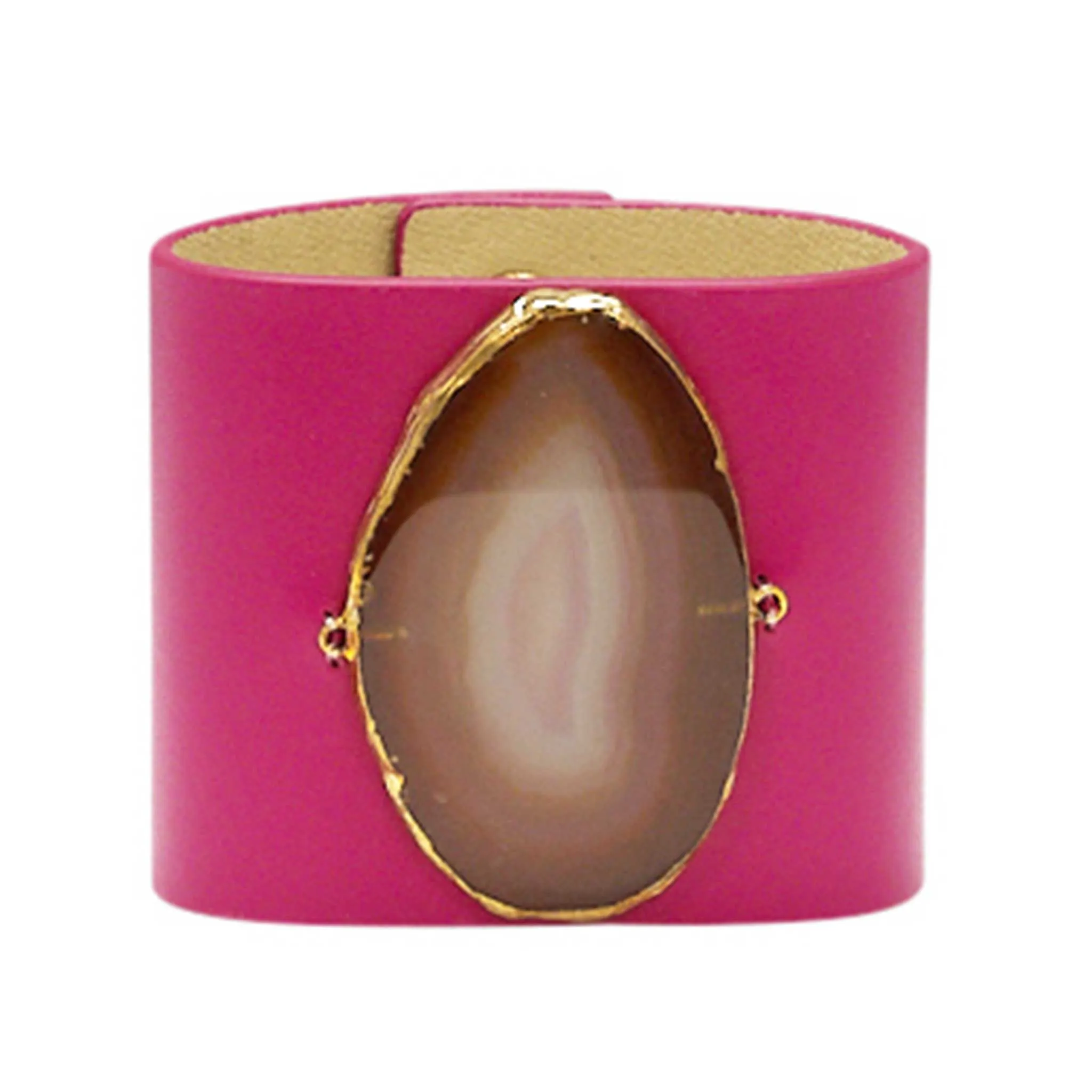 LOVED CUFF - PINK LEATHER WITH BROWN AGATE  L.1.01.004.3041