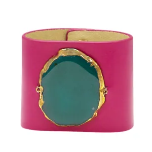 LOVED CUFF - PINK LEATHER WITH GREEN AGATE  L.1.01.003.3018