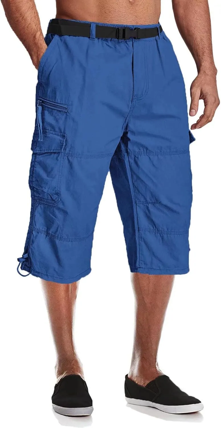 MAGCOMSEN Mens Cargo Shorts Long Capri Elastic Below The Knee 3/4 Cotton Casual Summer Shorts with Pockets