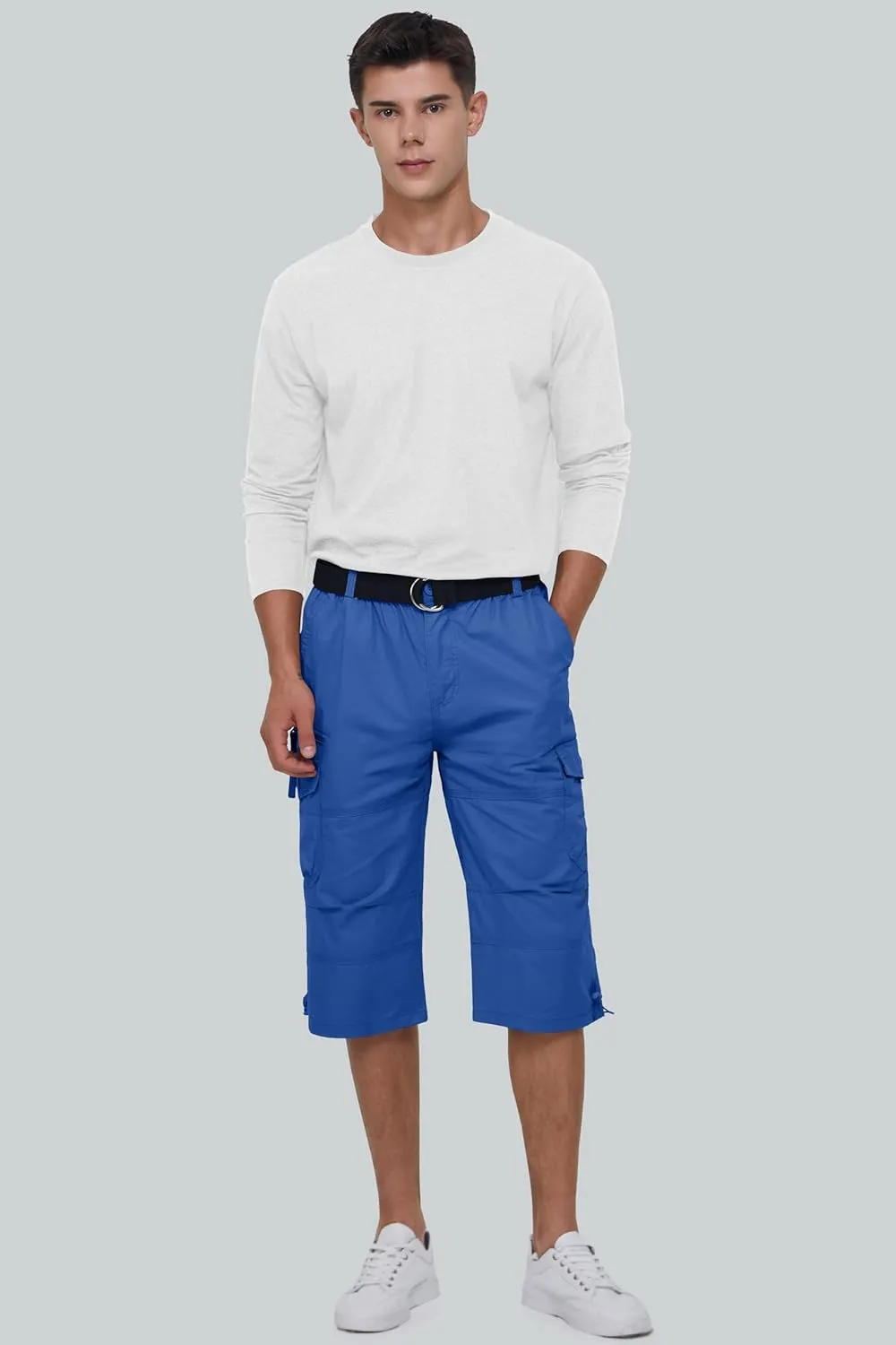 MAGCOMSEN Mens Cargo Shorts Long Capri Elastic Below The Knee 3/4 Cotton Casual Summer Shorts with Pockets