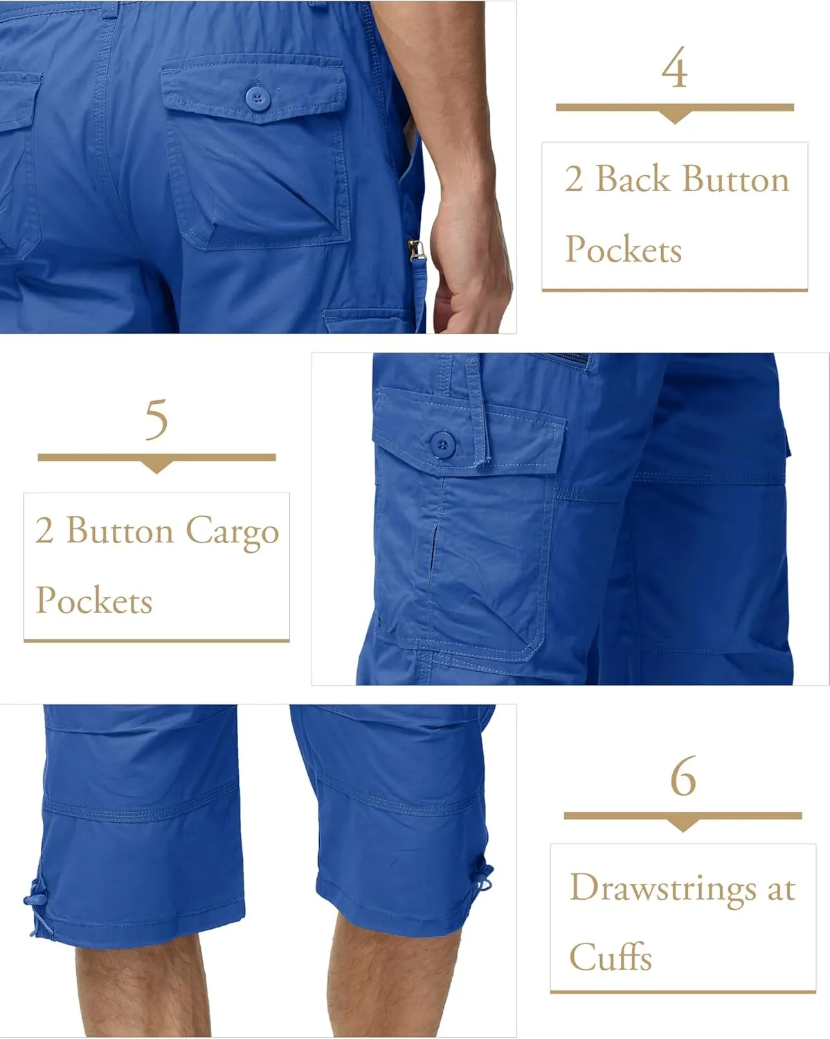 MAGCOMSEN Mens Cargo Shorts Long Capri Elastic Below The Knee 3/4 Cotton Casual Summer Shorts with Pockets