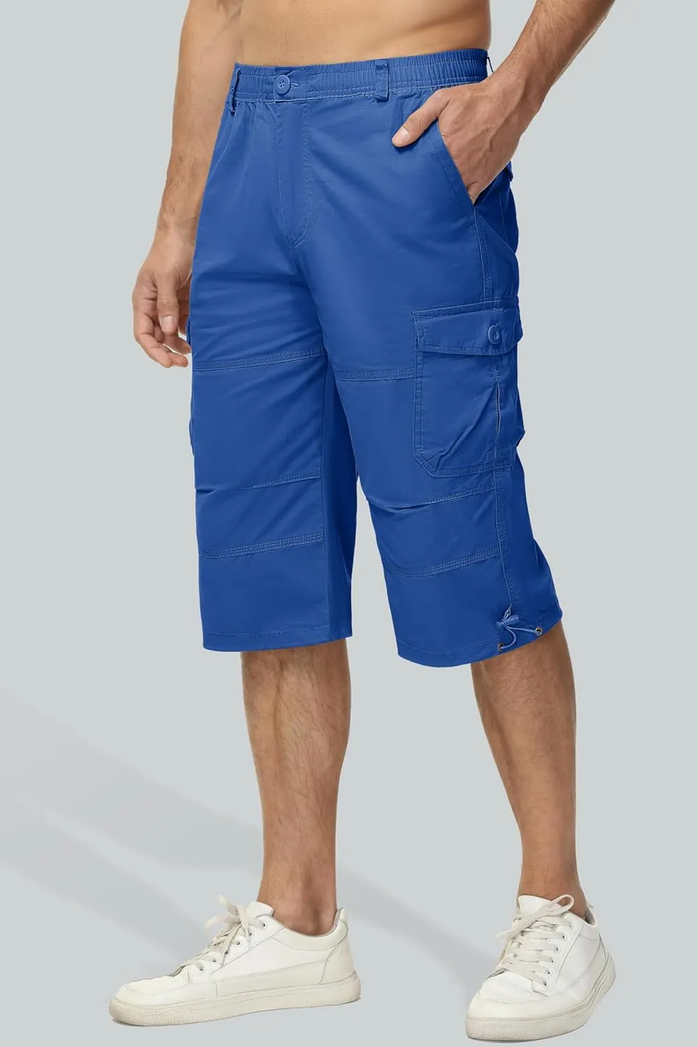 MAGCOMSEN Mens Cargo Shorts Long Capri Elastic Below The Knee 3/4 Cotton Casual Summer Shorts with Pockets