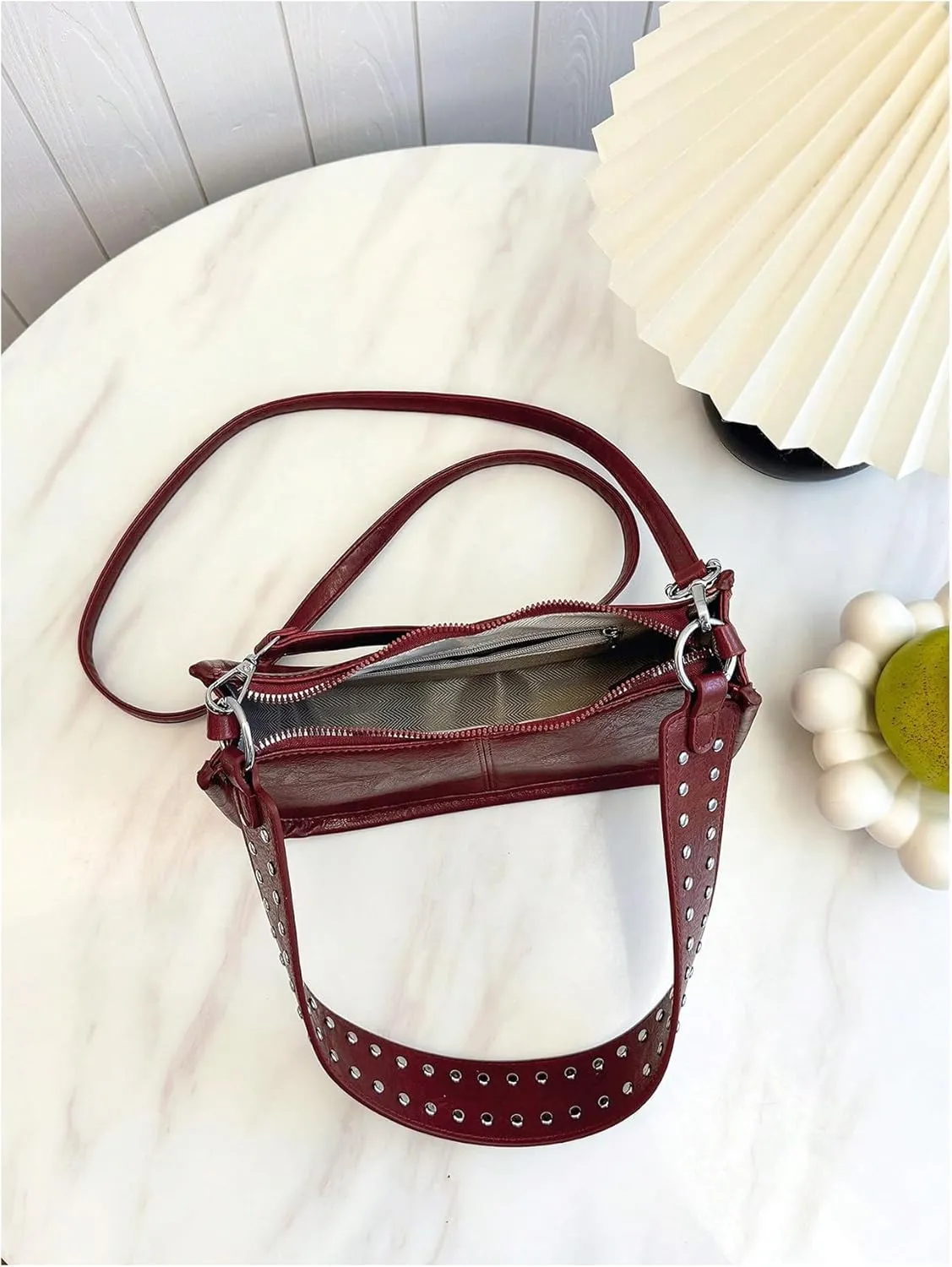 MakeMeChic Women's Rivet PU Leather Hobo Bag Zipper Strappy Funky Shoulder Handbags