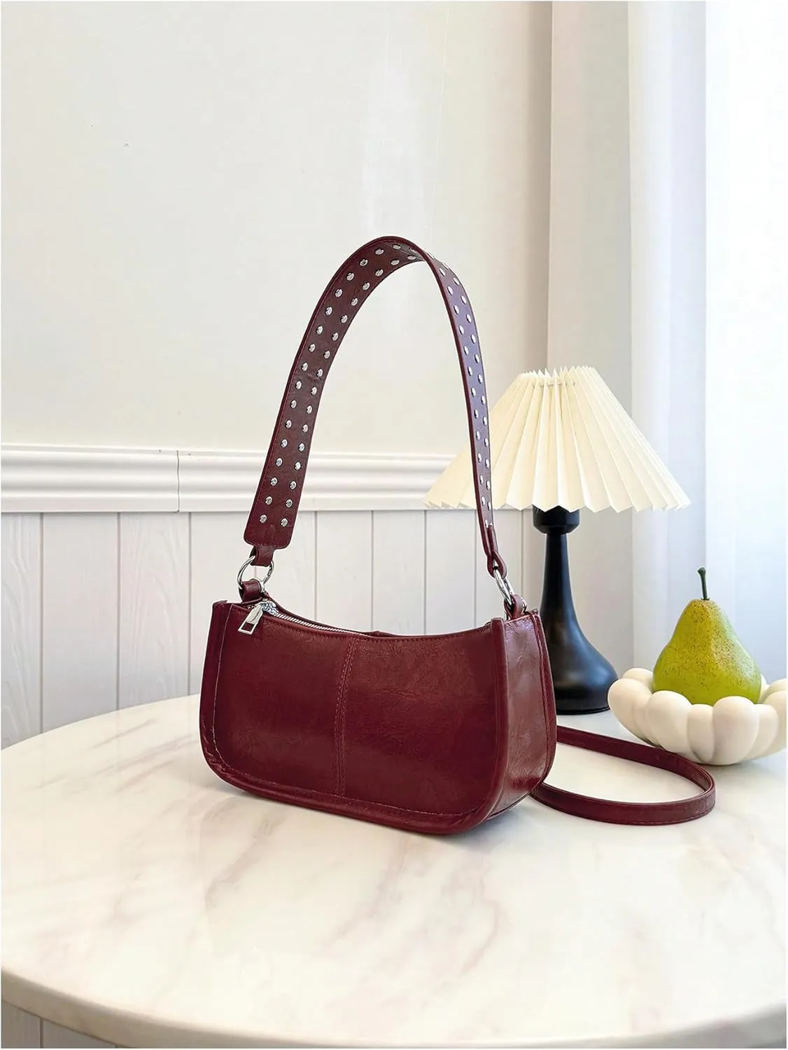 MakeMeChic Women's Rivet PU Leather Hobo Bag Zipper Strappy Funky Shoulder Handbags
