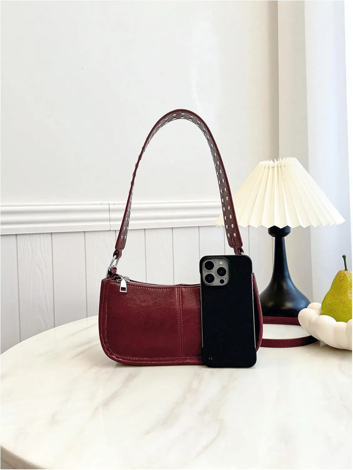 MakeMeChic Women's Rivet PU Leather Hobo Bag Zipper Strappy Funky Shoulder Handbags