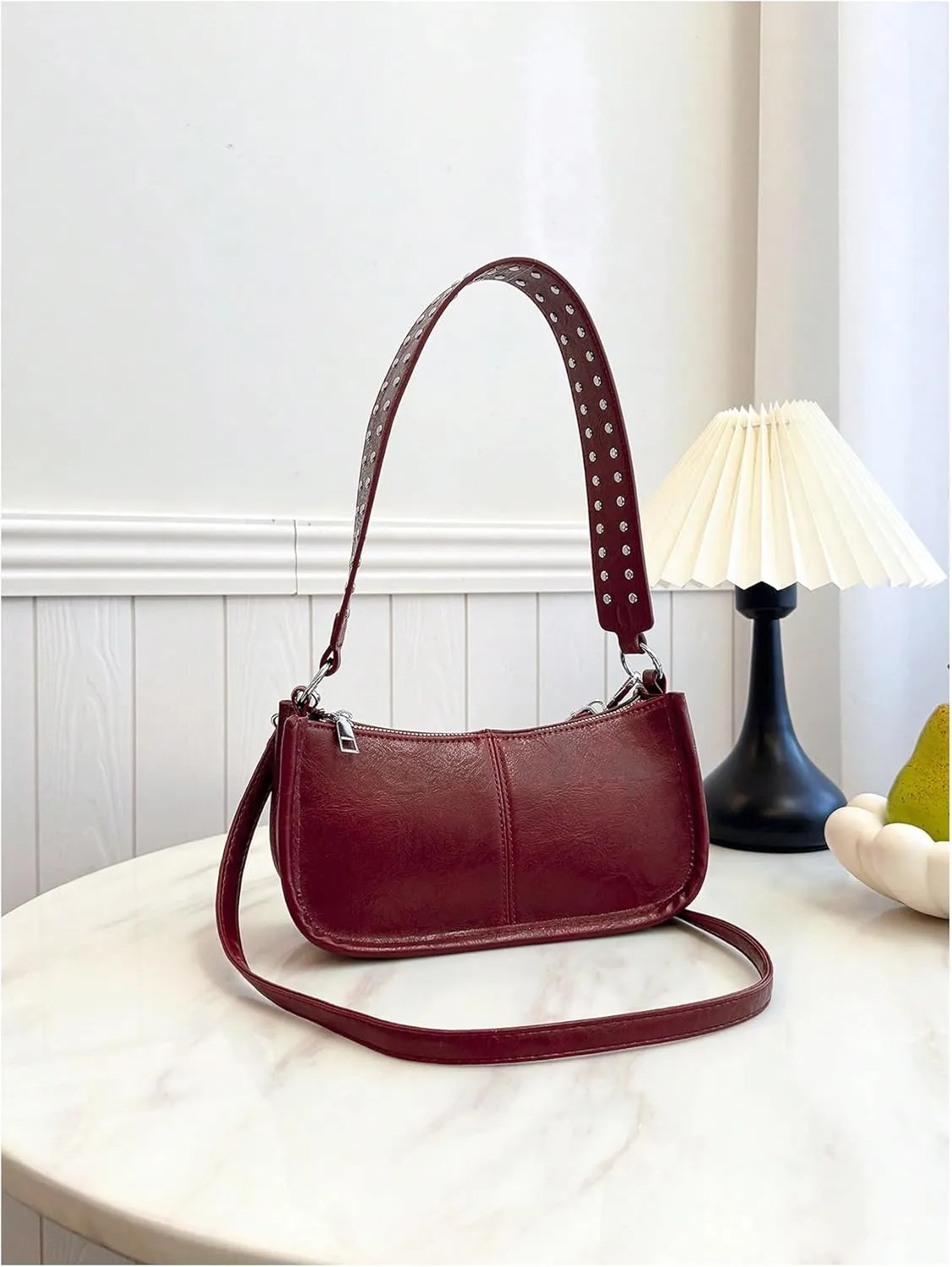 MakeMeChic Women's Rivet PU Leather Hobo Bag Zipper Strappy Funky Shoulder Handbags
