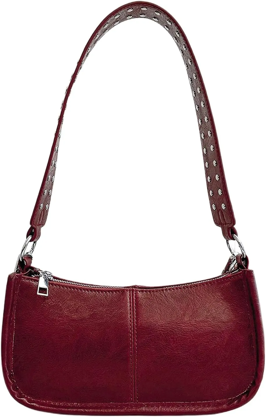 MakeMeChic Women's Rivet PU Leather Hobo Bag Zipper Strappy Funky Shoulder Handbags