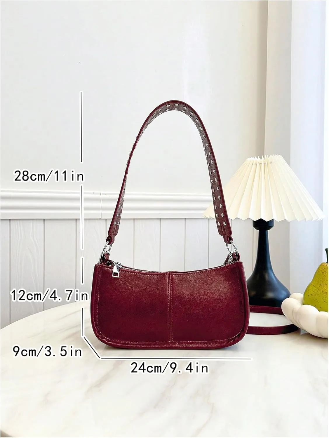 MakeMeChic Women's Rivet PU Leather Hobo Bag Zipper Strappy Funky Shoulder Handbags