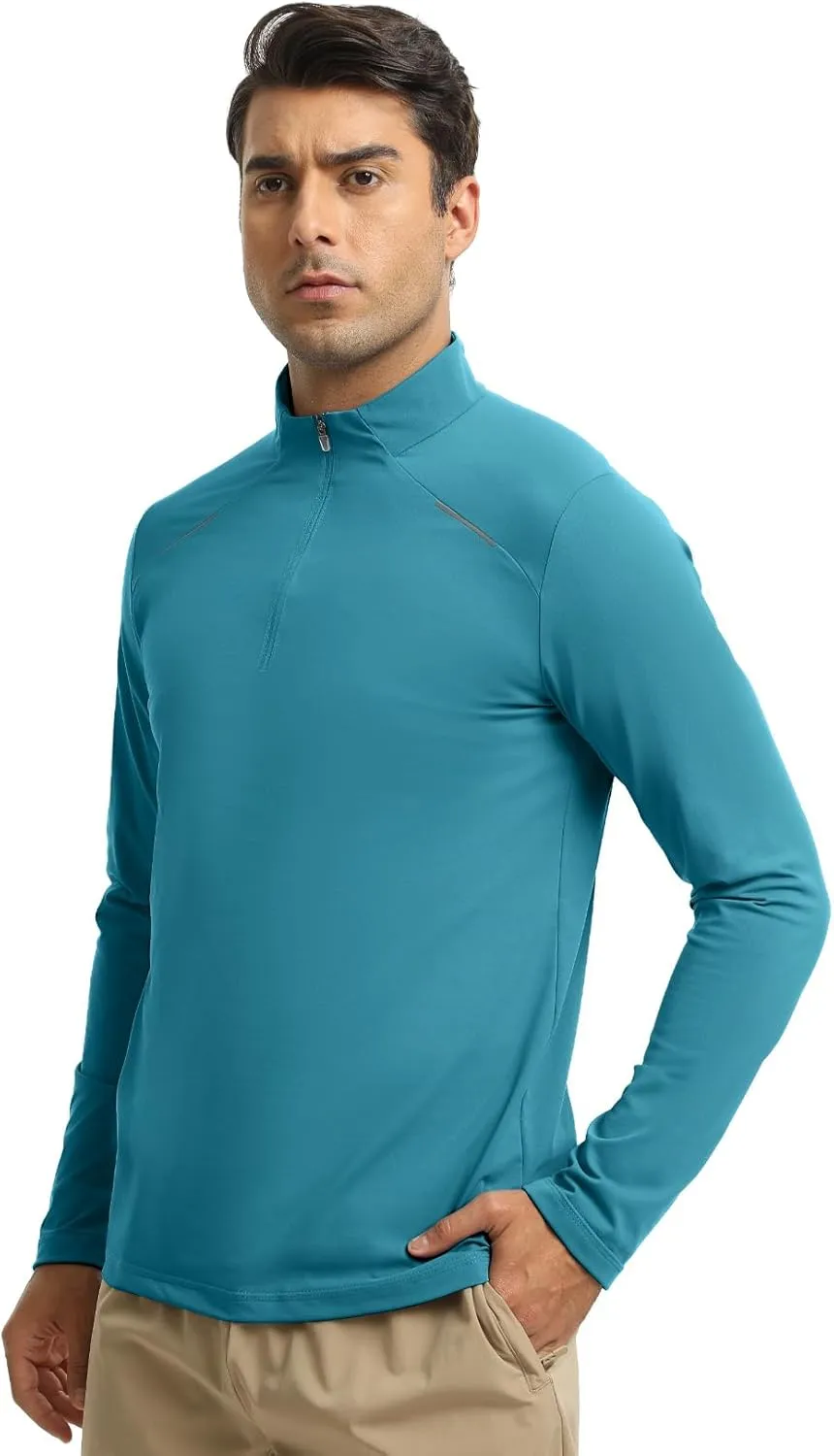 Men Quarter Zip Pullovers Lightweight Long Sleeve Golf Shirts Dry Fit 1/4 Zip Athletic Shirt for Workout Running