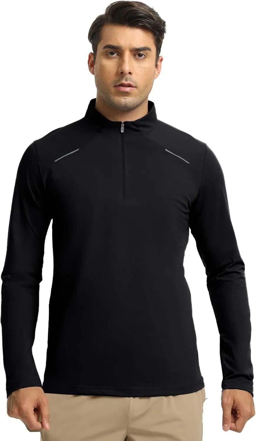 Men Quarter Zip Pullovers Lightweight Long Sleeve Golf Shirts Dry Fit 1/4 Zip Athletic Shirt for Workout Running