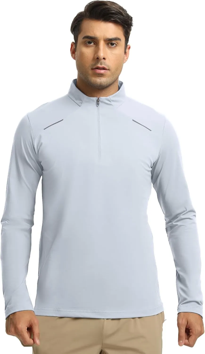 Men Quarter Zip Pullovers Lightweight Long Sleeve Golf Shirts Dry Fit 1/4 Zip Athletic Shirt for Workout Running