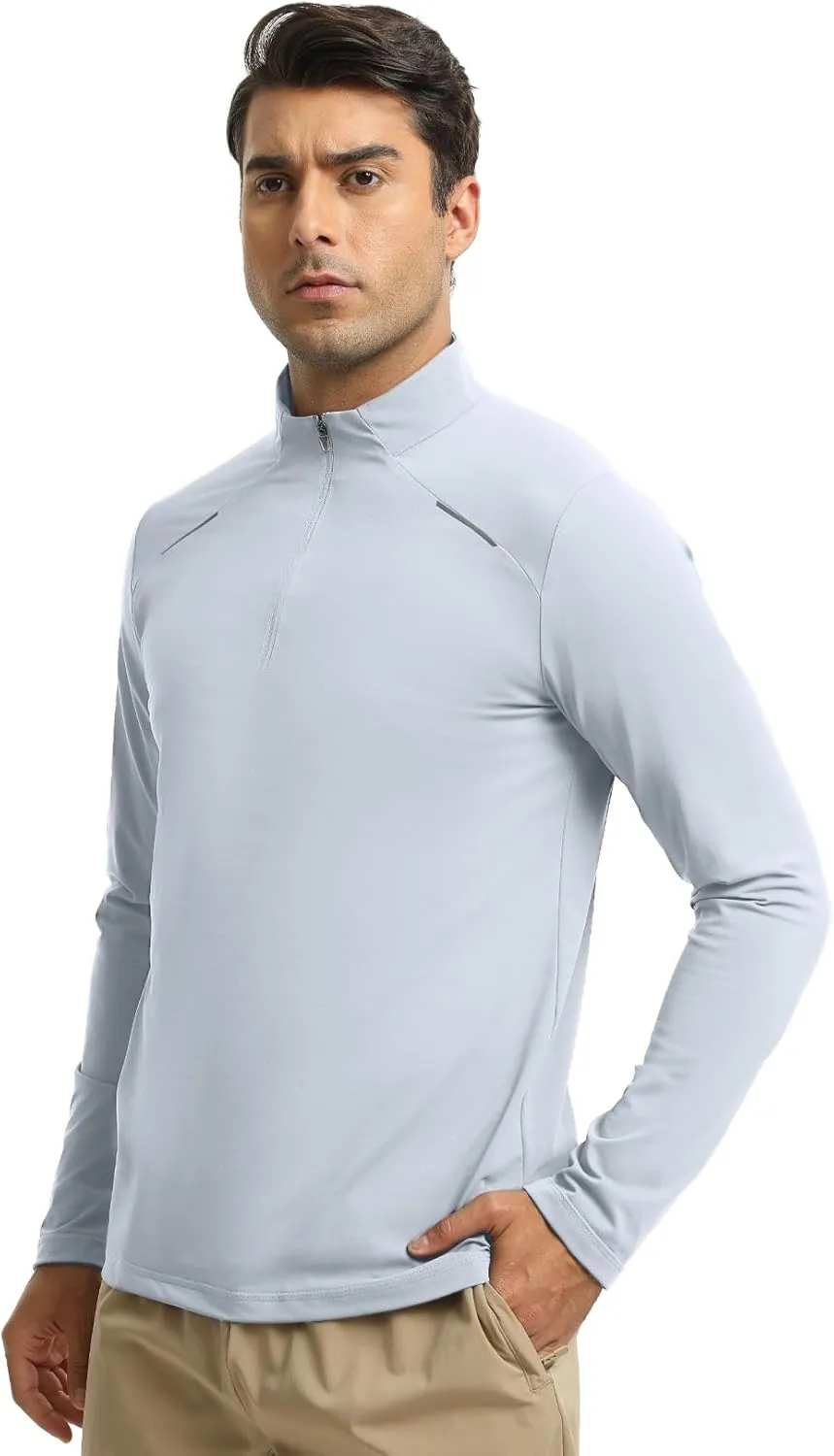 Men Quarter Zip Pullovers Lightweight Long Sleeve Golf Shirts Dry Fit 1/4 Zip Athletic Shirt for Workout Running