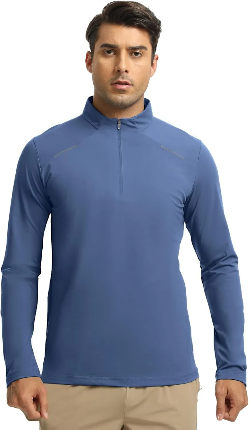 Men Quarter Zip Pullovers Lightweight Long Sleeve Golf Shirts Dry Fit 1/4 Zip Athletic Shirt for Workout Running