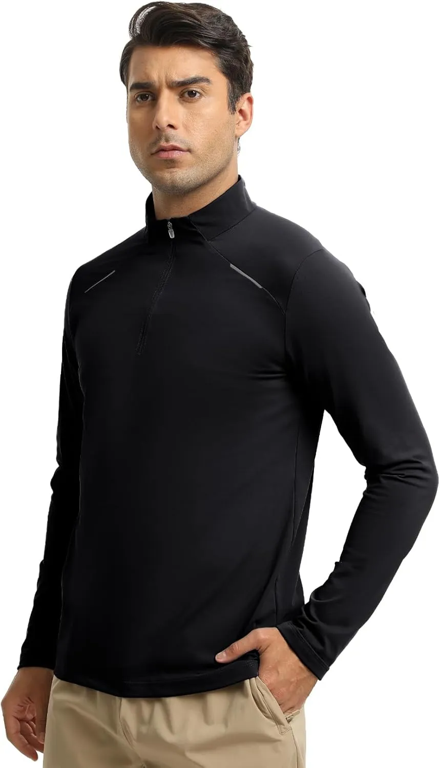 Men Quarter Zip Pullovers Lightweight Long Sleeve Golf Shirts Dry Fit 1/4 Zip Athletic Shirt for Workout Running