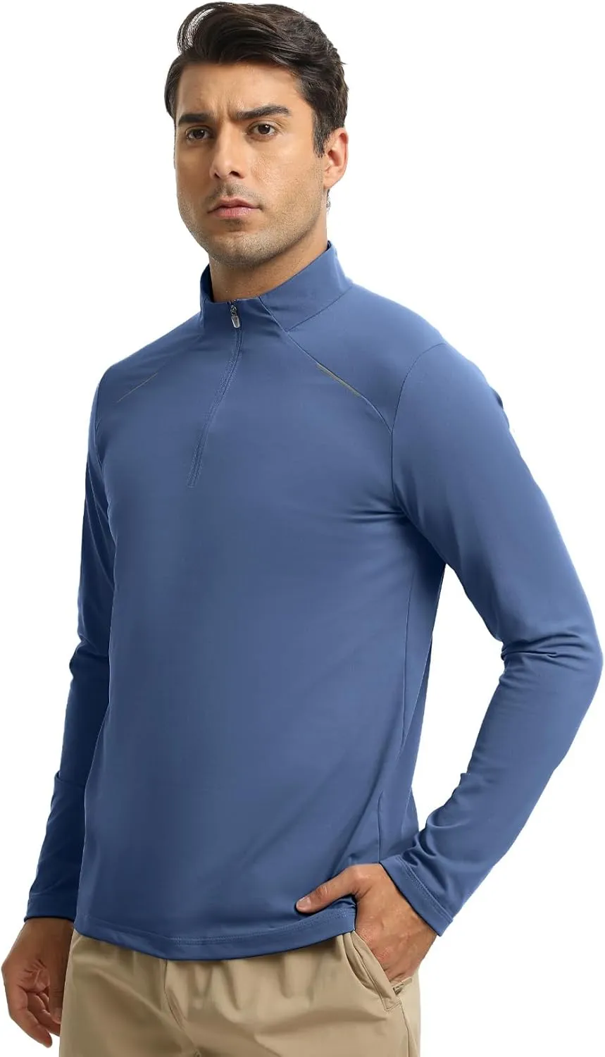 Men Quarter Zip Pullovers Lightweight Long Sleeve Golf Shirts Dry Fit 1/4 Zip Athletic Shirt for Workout Running