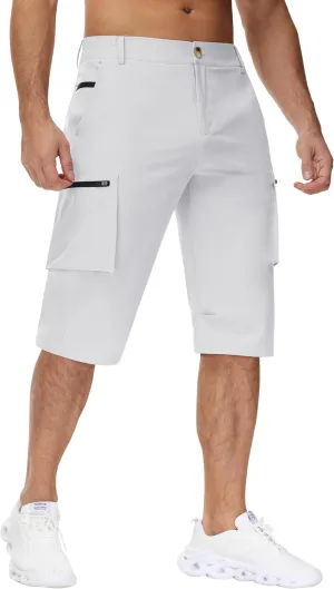 Men's 15" Long Shorts Below Knee Capri Hiking Casual Cargo Short Zippers Pockets Quick Dry Lightweight Water Resistant