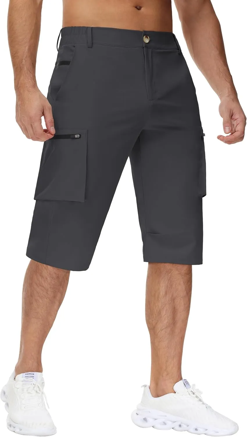 Men's 15" Long Shorts Below Knee Capri Hiking Casual Cargo Short Zippers Pockets Quick Dry Lightweight Water Resistant