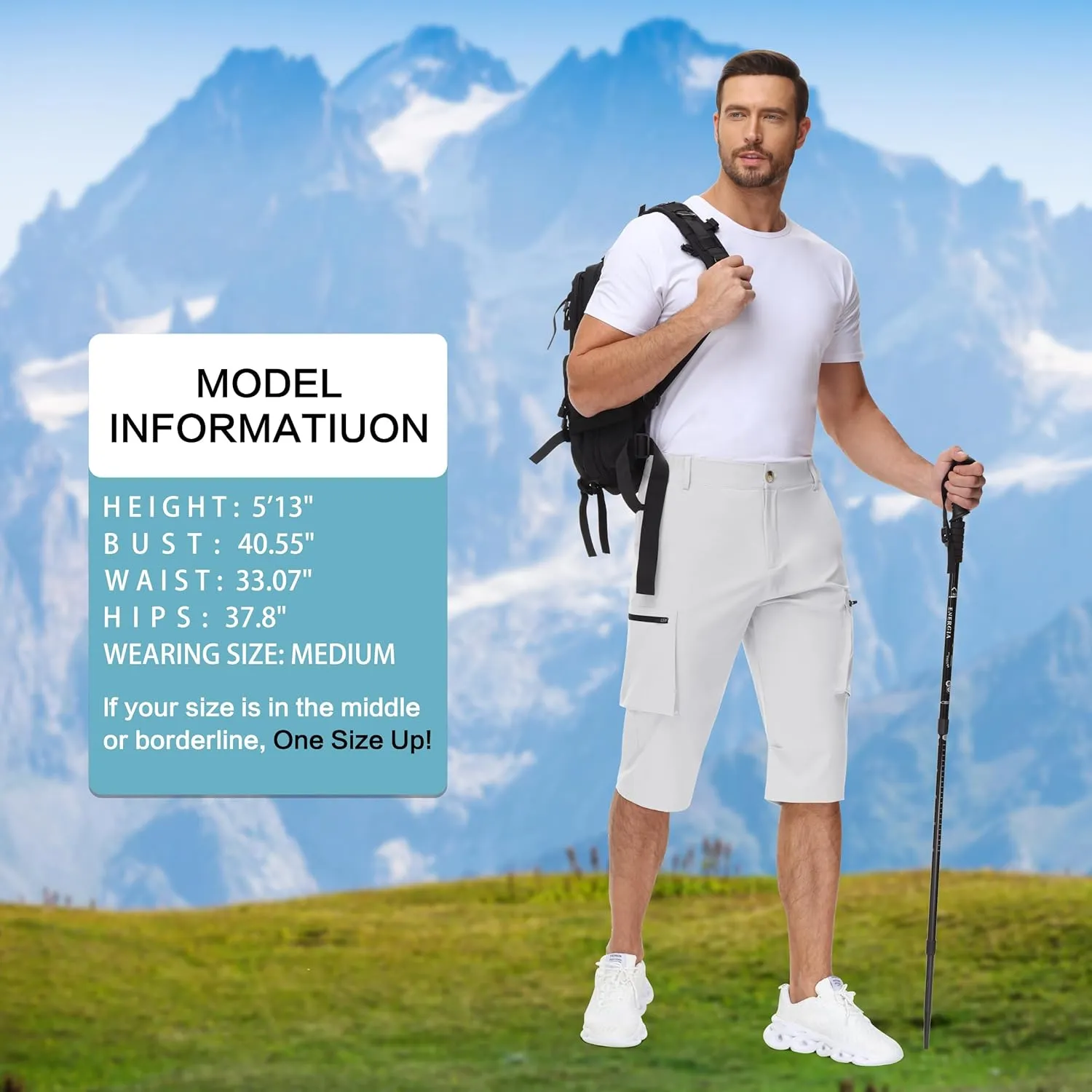 Men's 15" Long Shorts Below Knee Capri Hiking Casual Cargo Short Zippers Pockets Quick Dry Lightweight Water Resistant